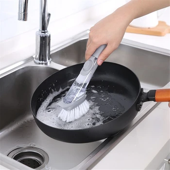 Køkken Opvask Børste Lange Håndtag Automatisk Flydende Dispenser Svamp, Børste Hoved Affedtning Opvask Pot Rensebørste