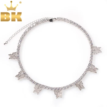 BLING KING Kvinder, 5mm CZ Tennis Kæde 1 Række, 7 Stk Butterfly Pink & Sølv Farve Luksus Forlængelse Kæde Mode Smykker