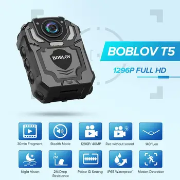 Boblov T5 Båret på Kroppen Kamera HD 1296P DVR Video Sikkerhed Cam IR Night Vision Bærbar Mini Videokamera Loop Optagelse Politiet Kamera