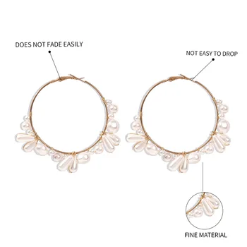 Ny Elegant Metal-Guld-Stor Cirkel Øreringe til Kvinder 2021 Trendy Beaded Hvid Imiteret Perle Kvast Øreringe Kvindelige Smykker