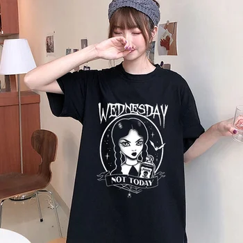 Sunfiz YF Harajuku Gotisk Punk onsdag Udskrive Grafiske Tumblr Toppe om Sommeren Kpop Casual Løs T-shirt med O-Hals Grunge Sort Kvinder