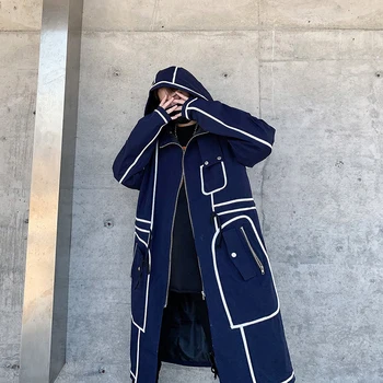 2020 vinteren uldne frakke koreanske version løs mænd langt afsnit vindjakke mandlige ungdom jakke tendens Japan Style Stribet hip hop