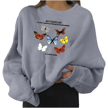 Damer pullover sweatshirten med sommerfugl print Japansk vinter 2020 overdimensionerede damer varm pullover hoodie