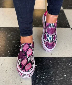 Størrelsen 37-43 Nye Kvinder Snake Print PU Læder Vulkaniseret Sko Kvindelige Sneakers Mode Platform Kvinde Sko Walking Fodtøj