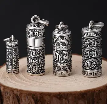 NY 999 Sølv Tibetanske Gau Box Vedhæng Halskæde Rent Sølv Budhhist Vajra OM Mani Padme Hum Box Vedhæng Seks Ord Vedhæng