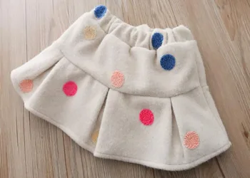 Baby Pige Vinter Varmt Tøj Kid Pige prikkede Nederdel Plys To-piece Suit Dukke Krave Uld Sweater Plus Velvet Fortykkelse Sæt