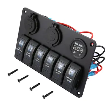 6 Bande Vandtæt RV Bilen, Båden Afbryder LED-Rocker Switch Panel-Dual USB Oplader Cigaret Stik