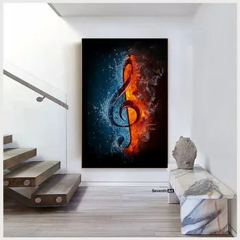 Abstract Vand og Ild Musik Ikon Lærred Maleri på Væggen Musik Symbol Plakater og Print Billeder for at Stue Indretning