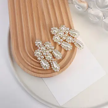 AENSOA Simuleret Perle Kvast Øreringe til Kvinder Store Lange Geometriske Drop Heart Øreringe Bryllup Brude Mode Smykker 2020