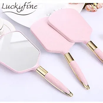 1 stk Pink Hvid Plast Spejle Makeup Spejl Rektangel Hånd Holder Kosmetiske Skønhed Spejl Med Håndtag Gaver