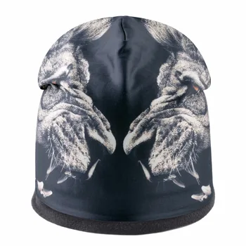 Unisex 3D Lion mønster hat mænd Hip Hop cap Plus velvet varm opbevaring af caps Dobbelt lag knogle Turban huer til kvinder Huer