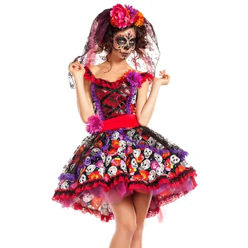 Mexicanske Dag i De Døde Zombie-Horror Kraniet Kostume til Karneval, Halloween Party Blomst Voksne Kvinder Sugar Skull Dia Kostumer
