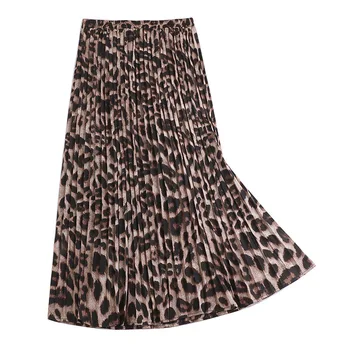 Leopard Plisseret Nederdel Efterår Og Vinter Nye Ankommer Koreanske Høj Talje Slank Snake Print Nederdele, Elegant Mode Midten Længde Nederdel Kvinder