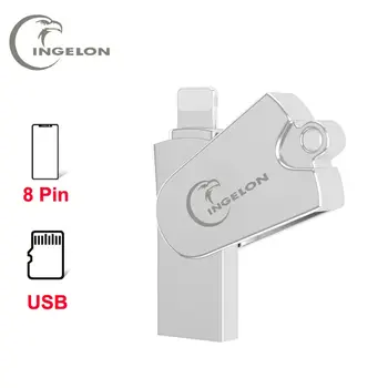 Ingelon Metal smart Micro SD Kortlæser til hukommelseskortet 2in1 belysning Drejelig Kortlæser Til iPhone X/8/7/7 Plus/6/6s/5/SE/ipad