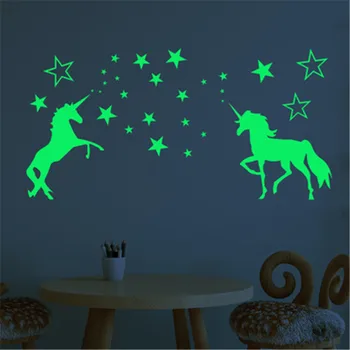 Lyser I Mørke Unicorn Wall Stickers Til Børn, Baby Soveværelse Loft Home Decor Lysende Stjerner Unicorn Wall Stickers Muursticker