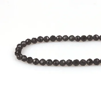 Bhd 2 mm 3 mm Naturlig Sort Obsidian Runde Facetslebne Fine Gemstone Løse Perler DIY Tilbehør til Smykker Halskæde Armbånd Gør