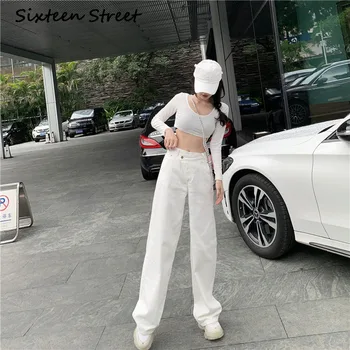 Hvid Baggy Jeans Kvinder Casual Mode Lige Ben Denim Bunden Harajuku Kæreste Høj Talje Lange Bukser 2020 koreanske Y2K Efteråret