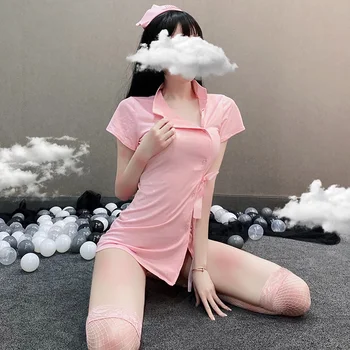 Erotisk Cosplay Pink Sygeplejerske Tøj, Kostumer til Voksne Kvinder Sexet Japansk Søde Forførende Undertøj Ddlg Kjole Sygeplejerske Sex Uniform Ny