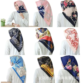 90*90cm Mode Muslimske Silke Hoved Tørklæde Kvinder Print-Pladsen Tørklæder Headwraps Hijab Femme Musulman Hovedbøjle Malaysia Hijab