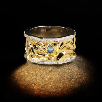 Udsøgt Form Geometriske Linjer Hule To-farve Zircon Guld Ring Par Ring Damer Engagement Bryllup Smykker Fine Smykker