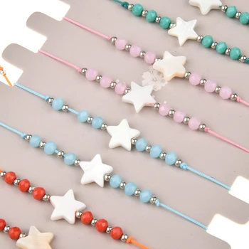12 stykker Krystal Perler, Blomst, femtakket Stjerne Charm-Armbånd-Sæt Til Kvinder Flettet Reb Justerbar Armbånd Mode Smykker