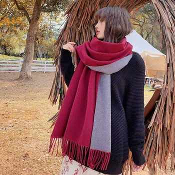 2020 Den Nye ensfarvede Dobbelt-sidet Silke Tørklæde I Efteråret og Vinteren Kan Bruges Som En Alsidig Fortykkelse Varm Kvinde