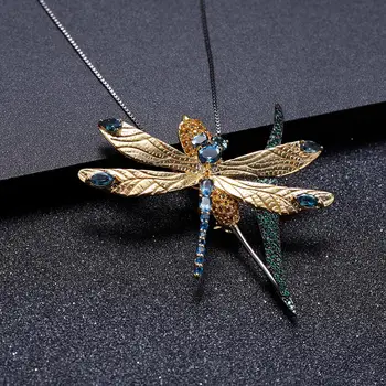 PERLE ' S BALLET Naturlige London Blå Topaz Dragonfly Hvede ører Brocher For Kvinder 925 Sterling Sølv Forgyldt Dyre-og Hvidguld