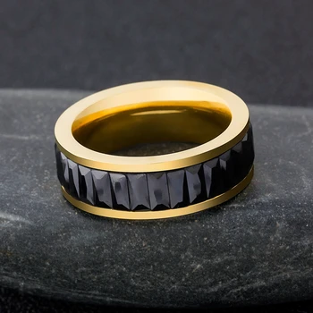 Klassisk Enkel Runde Rustfrit Stål Finger Ringe Sort Cubic Zirconia Ring For Kvinder, Mænd, Guld, Rosa Guld Stål Farve Smykker