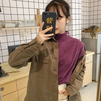 T-shirts Kvinder koreansk Stil Fritids-Alle-match Slank Tøj Studerende Sød Dame Daglige Damer Rullekrave Simpelt, Smart og Elegant