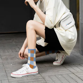 Kvinder Sokker Klassiske Ko Firkantet Bølge punkt Sokker Kvindelige Bomuld Stripe Plaid Mønster Sokker Elegante Harajuku Style Søde Sokker