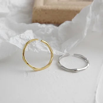AsinLove Minimalistisk Uregelmæssig Overflade Ring Kreative Håndlavede Designer Fine Smykker Ægte 925 Sterling Sølv Åbne Ringe til Kvinder