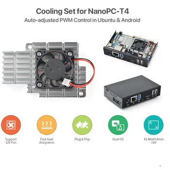 NanoPC-T4 køleplade og blæser, metal tilfælde, støtte til PWM auto-justering af Android Ubuntu