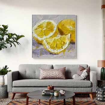 Kunstner Hånd-malet Moderne Kunst på væggene Særlige Stadig Liv Citron Akryl Maleri Lækker Frugt Citron Akryl Maling til Køkken