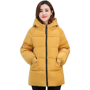 Vinter Jakke Kvinder Gul XL-8XL Plus Size Ned Bomuld Hooded Parkacoats 2020 Efteråret Nye koreanske Løs Sort Kort Varme Frakke JD838
