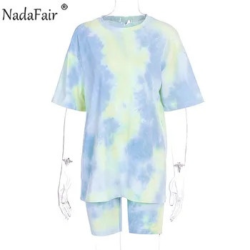 Nadafair Tie Dye T-Shirt Shorts To Delt Sæt Kvinder Afslappet Tøj, Træningsdragt, Jogging Femme Biker Shorts Om Sommeren Kvinder, Sæt