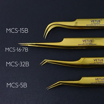 2019 NYE Vetus MCS Serien Gylden Farve Premium Super præcisionspincet til Øjenvipper Udvidelse Pinzas