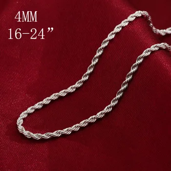 925 Sterling Sølv Halskæde 4mm Sølv Kæde Snoet Reb Og Kæde Mænd Og Kvinder Smykker Gave
