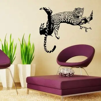 Vilde Spottet Stor Leopard Dyr Wall Sticker Kunst Vægmaleri Hjem Dekoration Leopard Dyret Liggende på en Gren Jungle Style Mærkat