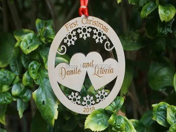 Brugerdefineret Par Navnet Træ-Første Jul Bolden Briks Træ Ornamenter Hængende Året Bryllup Dekorationer