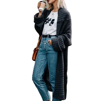 Umeko Nye Efterår og Vinter Kvinders Mode Damer Varm Lange Strikkede Sweater Plus Size Cardigan Afslappet Frakke Behagelig Strik