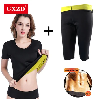 CXZD bodystocking til kvinder Shapewear Slankende Shirt Sauna Neopren Slankende Bukser Vægttab fedtforbrænding talje træner