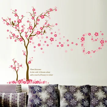 Aftagelig Pink Blossom Blomst Vinyl Kunst Decal Væggen Hjem Mærkat Rum Udsmykning Blomme Wall Stickers til Børn Værelser vægoverføringsbilleder