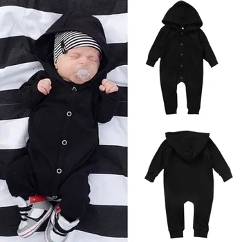 Black Hooded Baby Rompers Mode Nyfødte Baby Tøj Bomuld Baby Boy Tøj Forår, Efterår Baby Dreng Roupa Spædbarn Jumpsuits