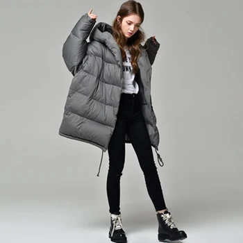Vinter Kort cocoon type frakke Enkle stil kvinder varm dunjakke med hætte tykkere ny liste parkacoats plus størrelse large outwear