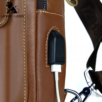 Ægte Læder skuldertasker til Mænd USB-Opladning Brystet, Tasker, USB-Mode Messenger Taske Casual Crossbody Sling Bags Multifunktion