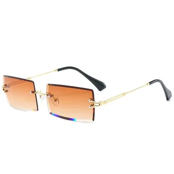 Luksus Mærke Rektangel Damer Uindfattede Solbriller Kvadrat Retro solbriller til Damer Kørsel UV400 Zonnebril Dames Vrouwen Sæde
