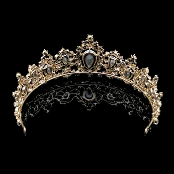 Barok Luksus Grøn Krystal Bridal Crown Og Diademer Rhinestone Vintage Guld Diadem Bryllup Hår Tilbehør Til Kvinder