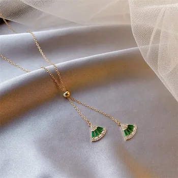Hot Salg Klassisk Grøn Hvid Krystal Geometriske Halskæde Vedhæng Chokers Halskæde til Kvinder Statement Smykker