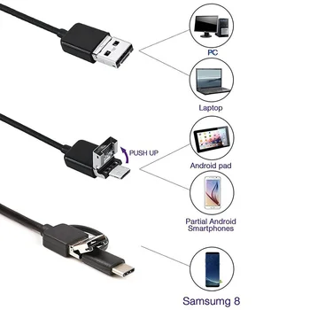 7mm inspektionskamera Fleksibel IP67 Vandtæt Type-c/USB-Inspektion Endoskop Kamera for Android PC Notebook 6LEDs Justerbar N1