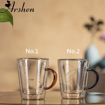 Arshen Nyeste 350ml dobbeltvægget Glas Og Krus Varme-resistente Mælk, Juice, Te Krus Morgenmad Kopper, Glas Drinkware Glas Cup